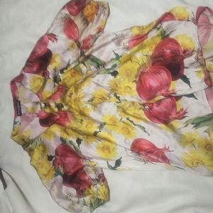 Dolce and Gabbana silk blouse with flounced short sleeves and jeweled buttons